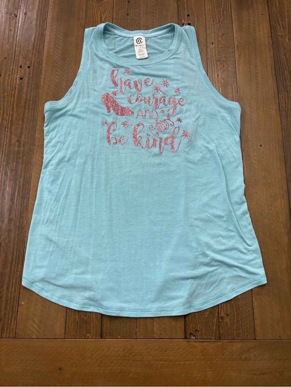 Champion Light Blue Tank Top with Pink Glitter Graphic from Disney’s Cinderella